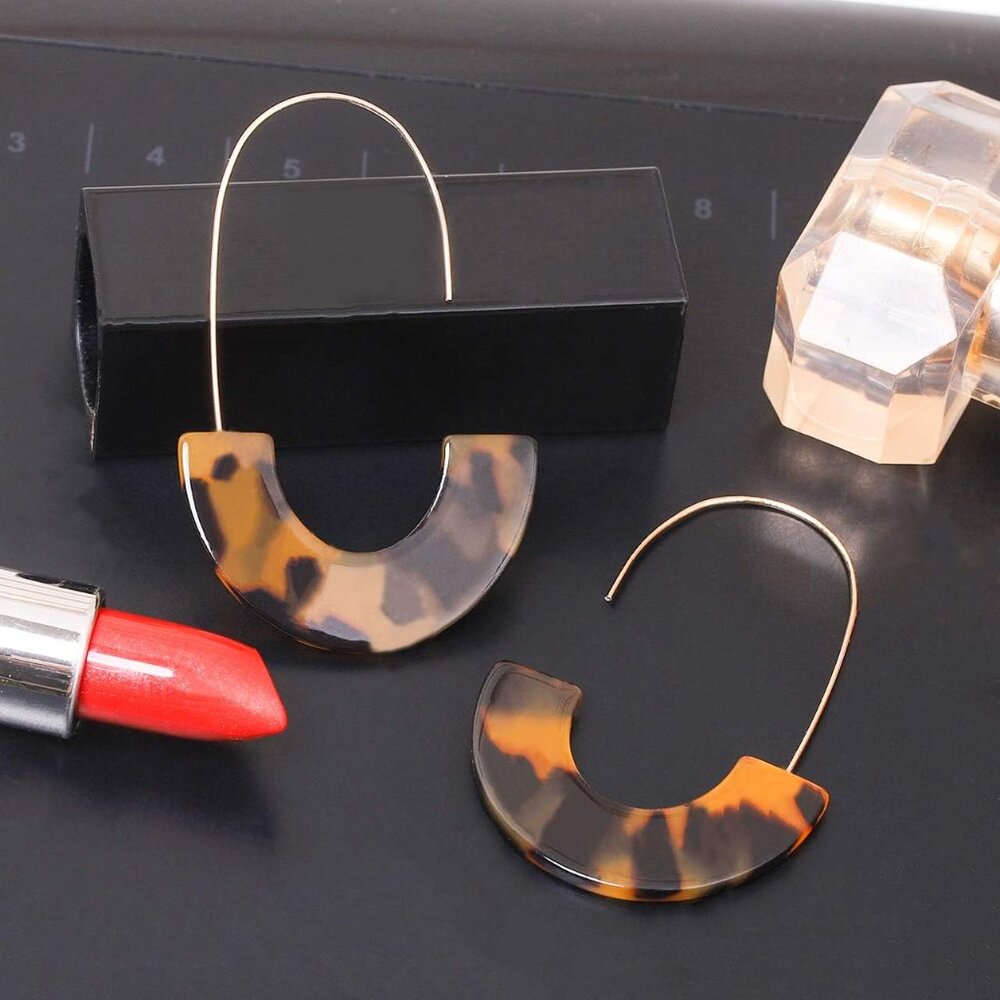 Statement Acrylic Drop Earrings - Tortoise Hoop D… - image 4